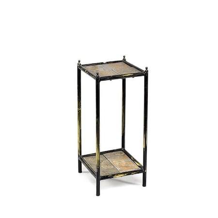 Ore International ORE International LB-1709 17 in. Gray Stone Slab 2 Tier Square Cast-Iron Plant Stand; Small LB-1709